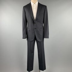 BELVEST Size 42 Long Black Stripe Wool Notch Lapel Suit