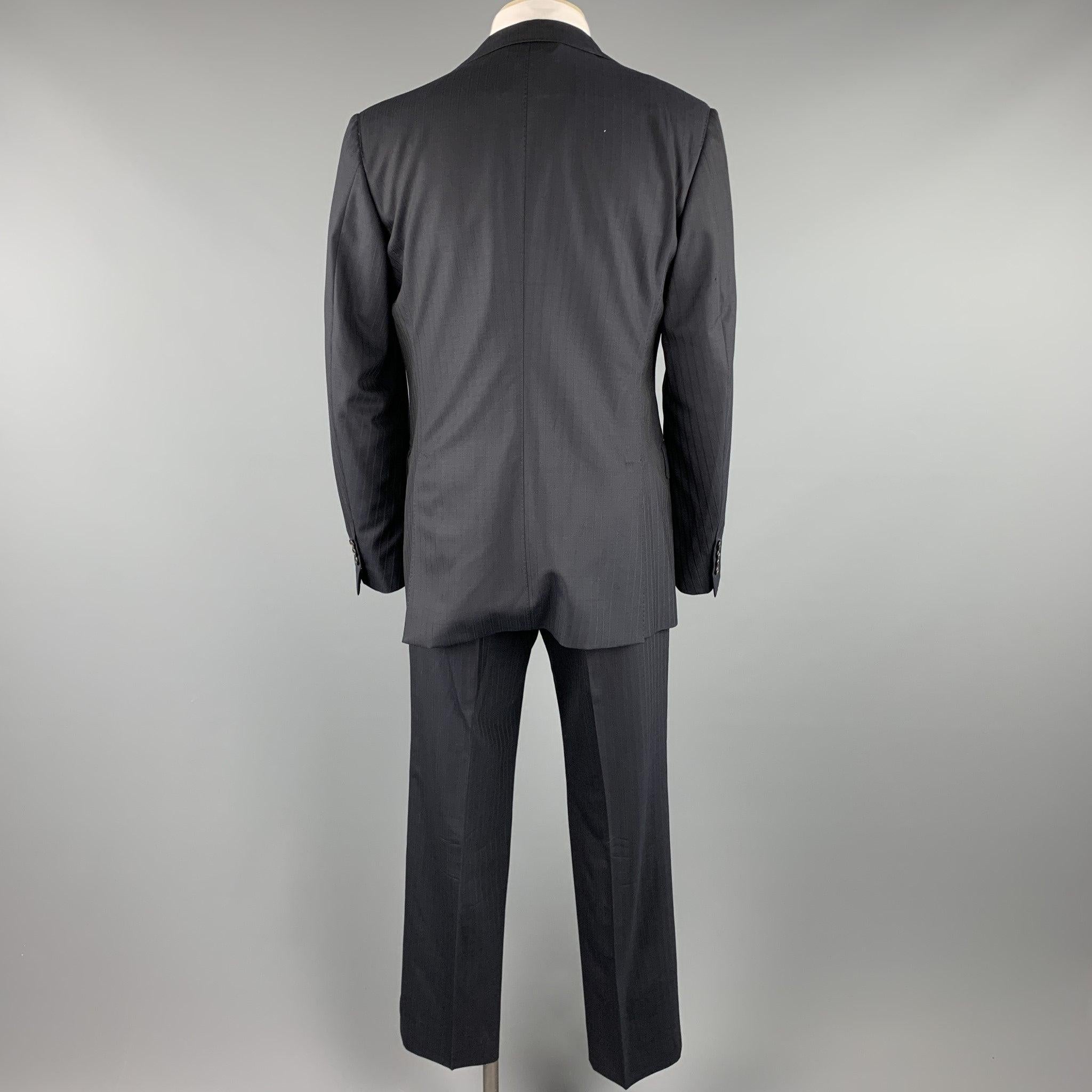 BELVEST Size 42 Long Black Stripe Wool Notch Lapel Suit In Good Condition For Sale In San Francisco, CA