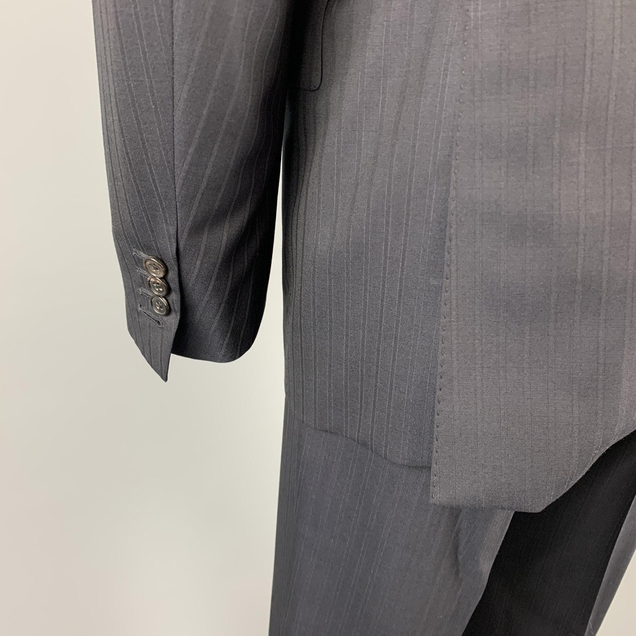 Men's BELVEST Size 42 Long Black Stripe Wool Notch Lapel Suit For Sale