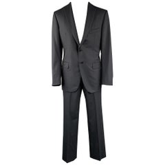 BELVEST Size 42 Long Black Stripe Wool Notch Lapel Suit