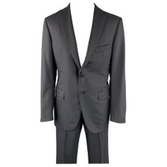 BELVEST Talla 42 Traje largo de lana negro a rayas con solapa de muesca