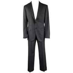 BELVEST Size 42 Long Black Stripe Wool Notch Lapel Suit