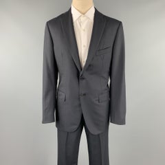 BELVEST Size 42 Long Black Stripe Wool Notch Lapel Suit