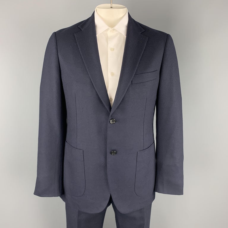 BELVEST Size 42 Navy Woven Wool Notch Lapel Suit For Sale at 1stdibs