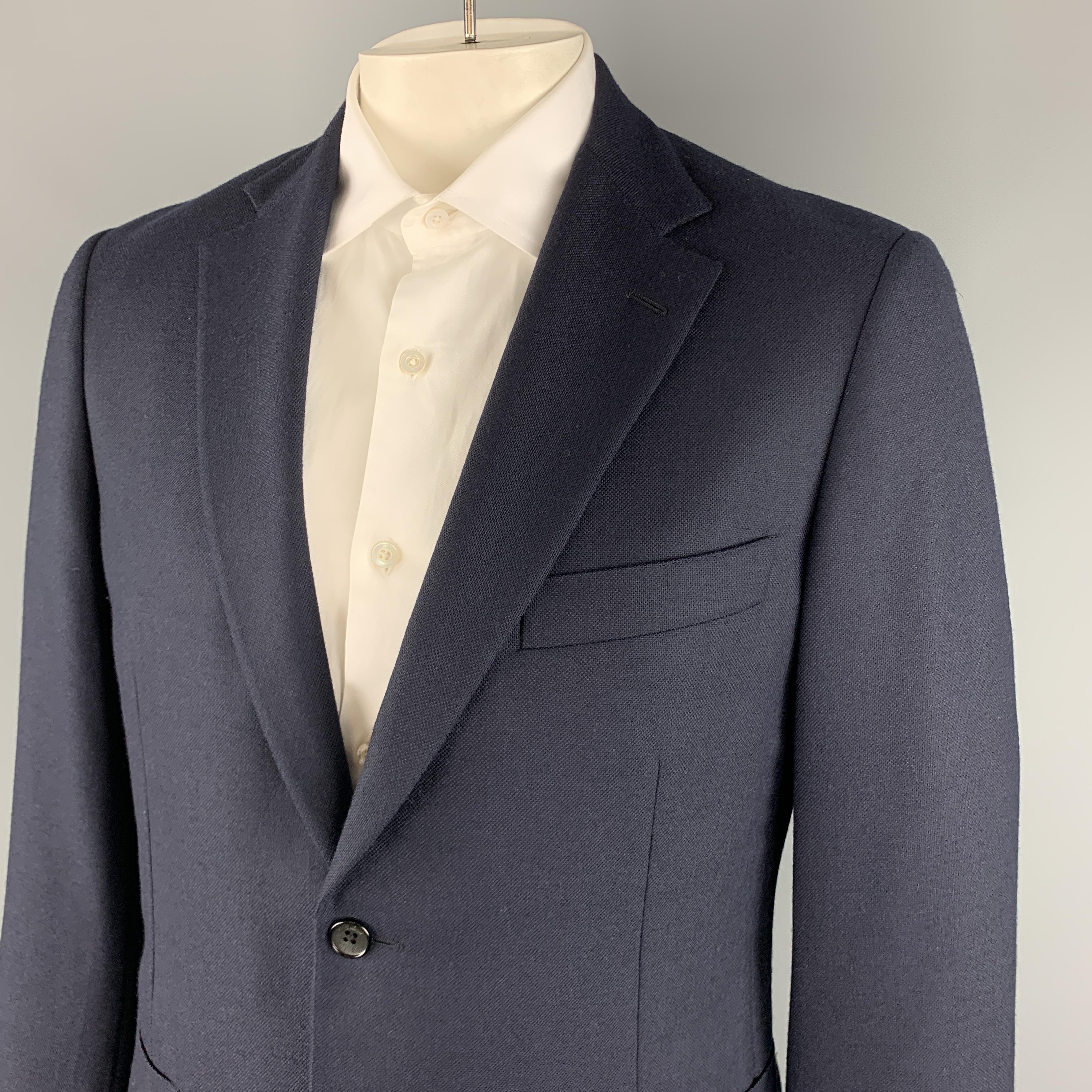 Black BELVEST Size 42 Navy Woven Wool Notch Lapel Suit
