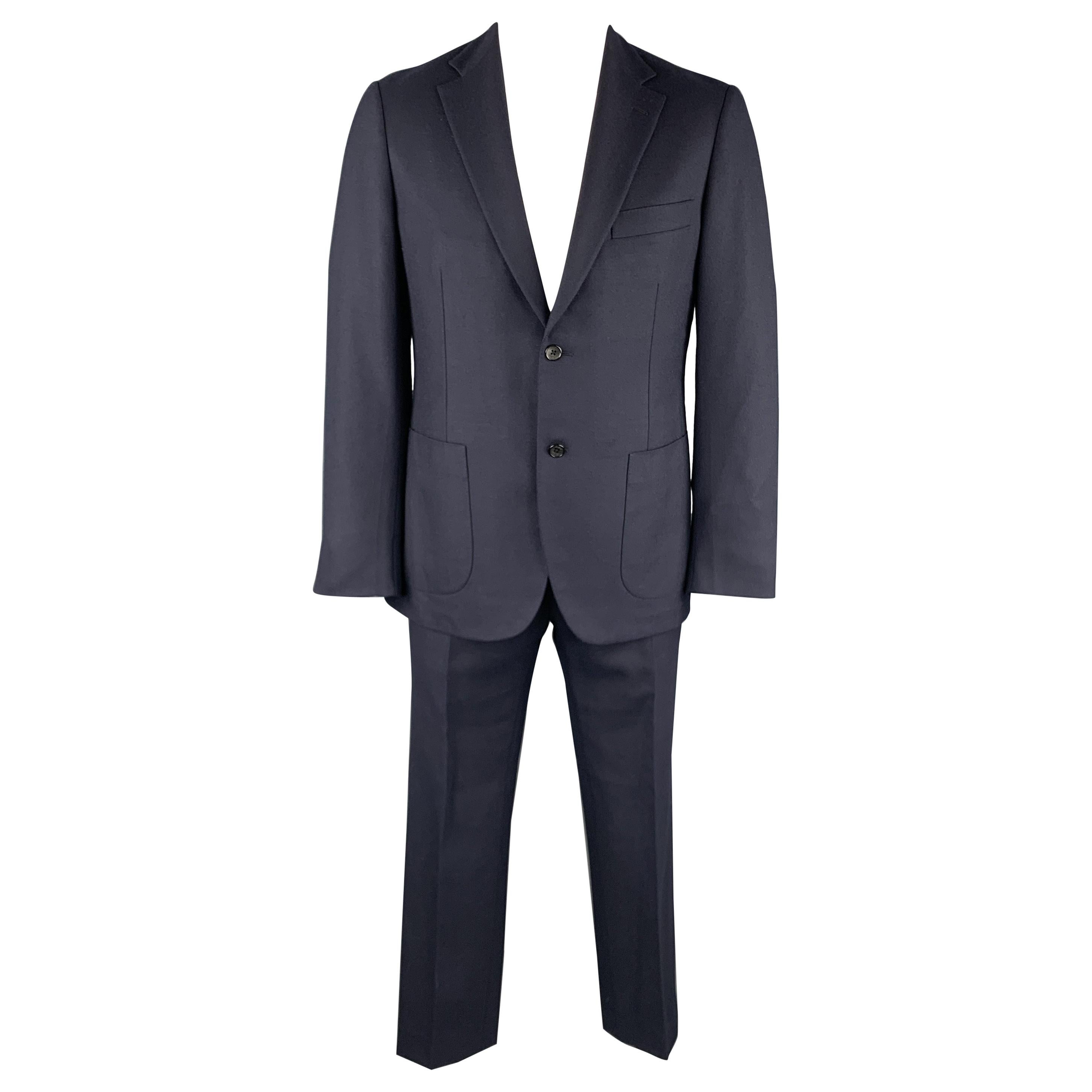 BELVEST Size 42 Navy Woven Wool Notch Lapel Suit