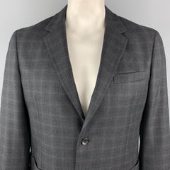 BELVEST Size 44 Charcoal Plaid Wool Notch Lapel Patch Pockets Sport Coat