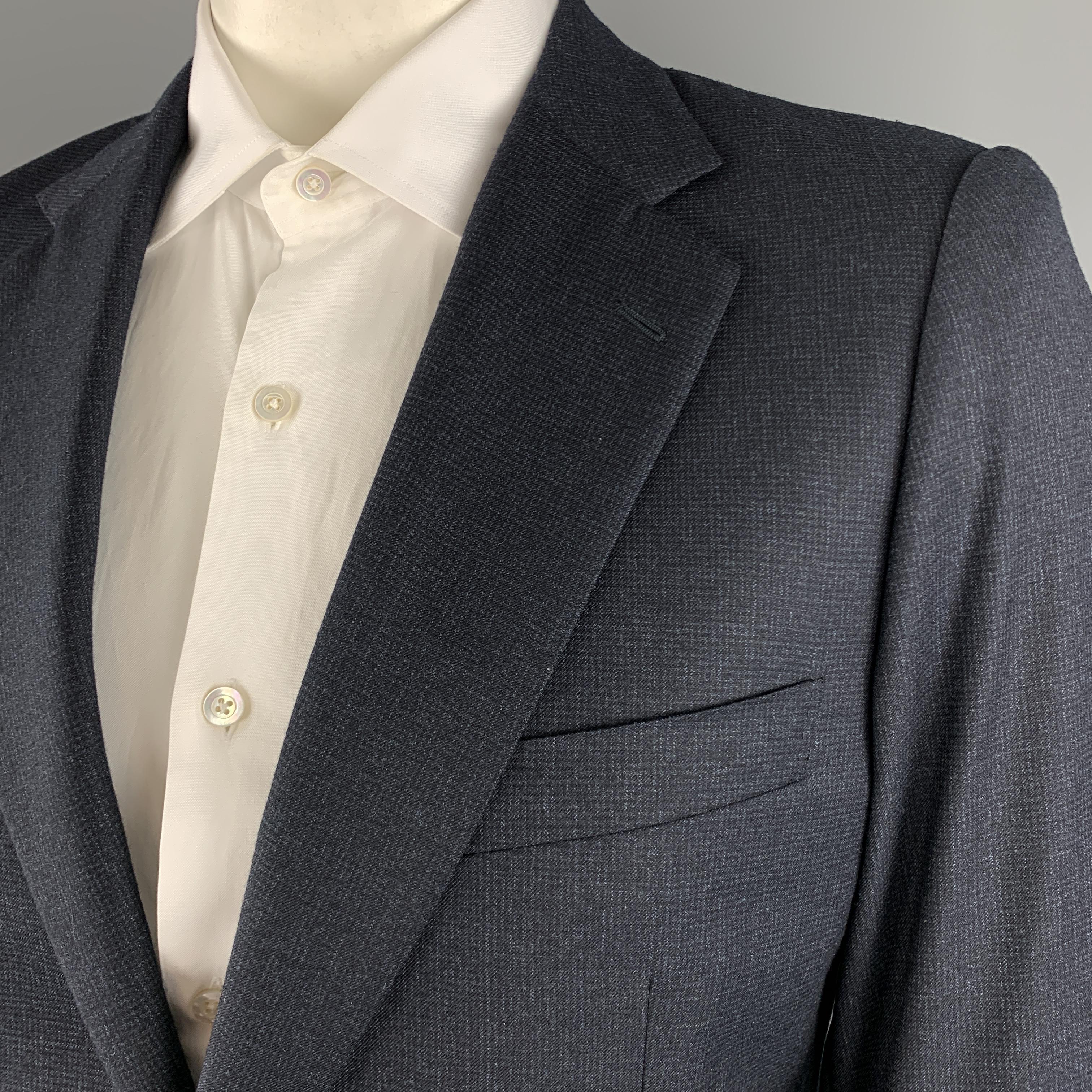 Black BELVEST Size 44 Navy Plaid Wool Notch Lape Suit