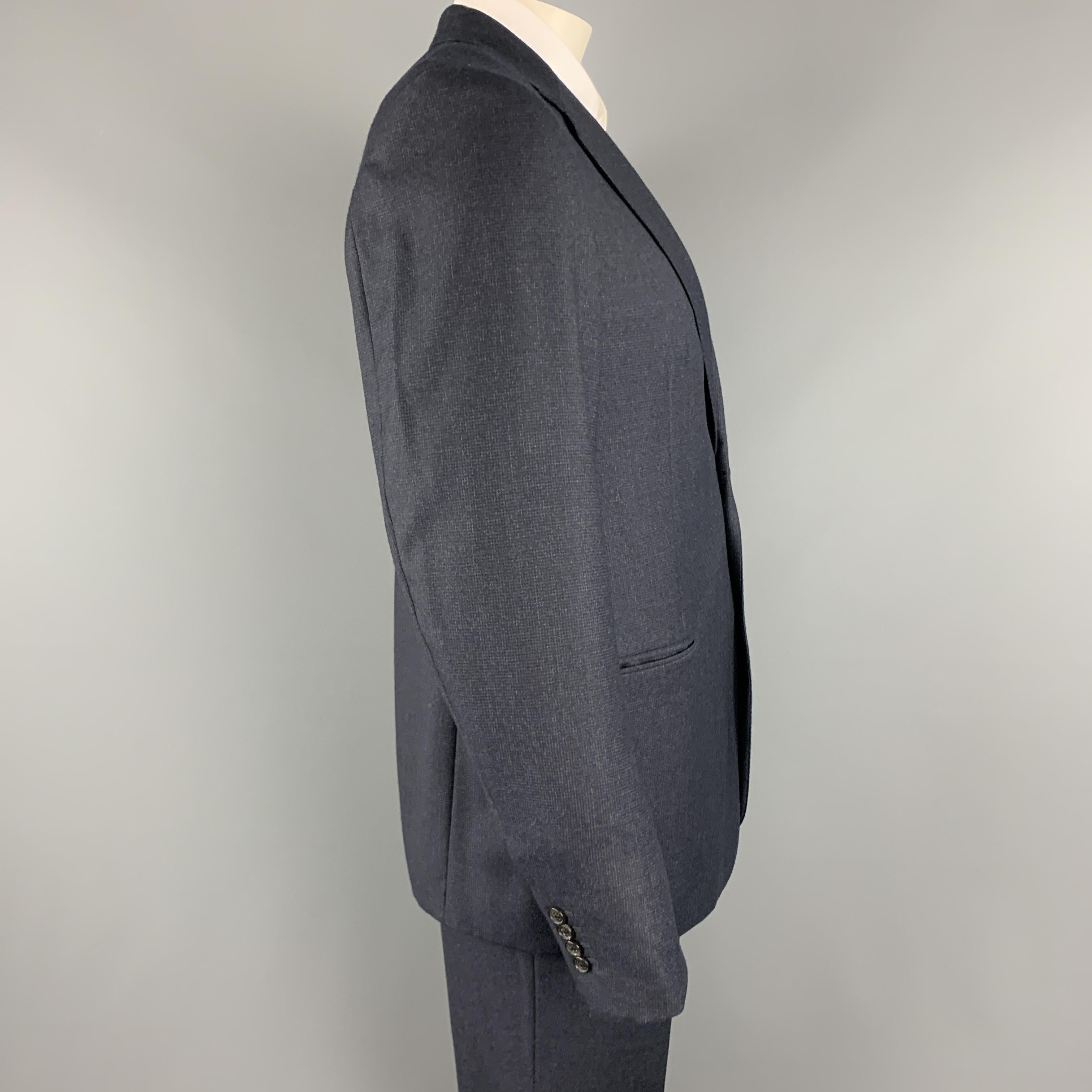 Men's BELVEST Size 44 Navy Plaid Wool Notch Lape Suit