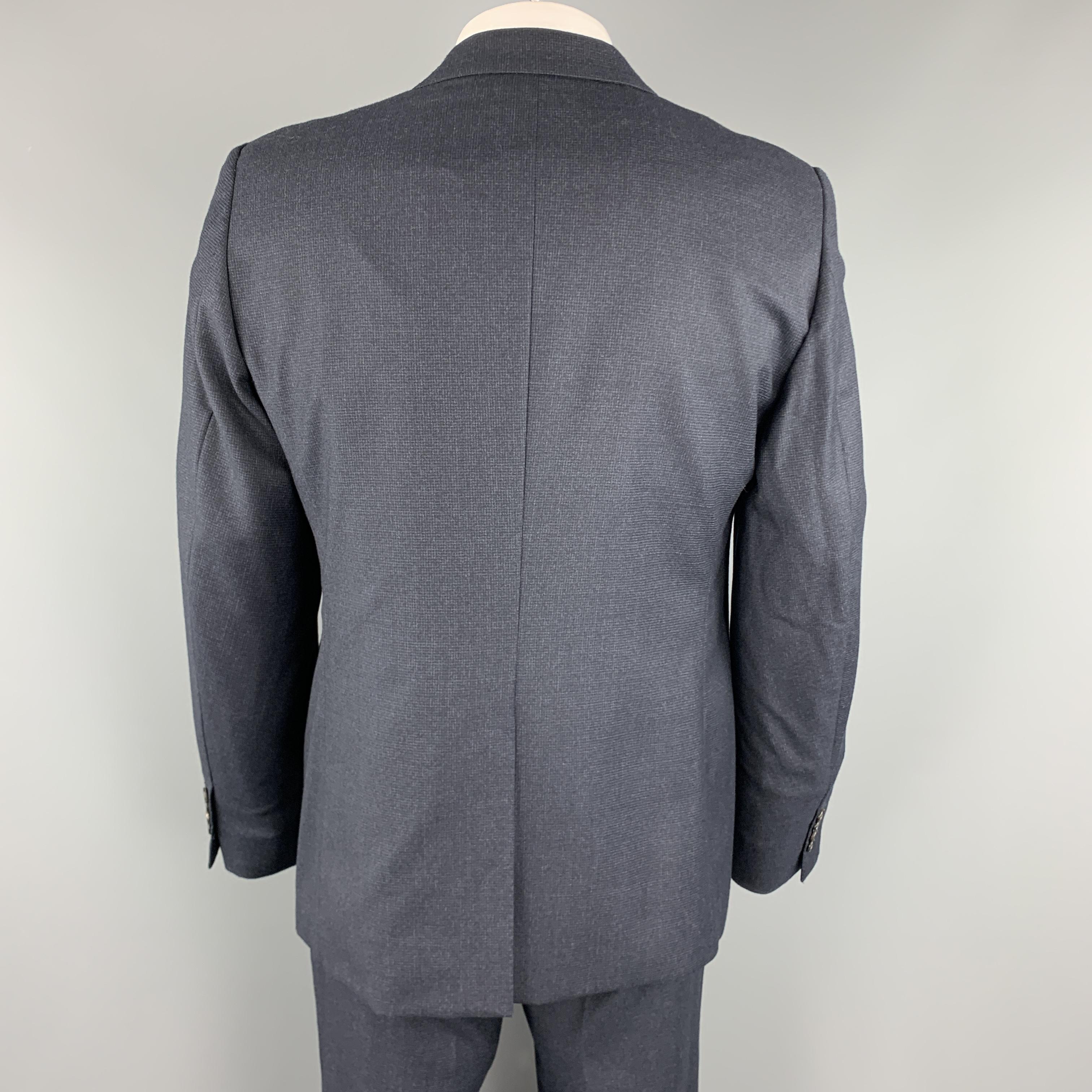 BELVEST Size 44 Navy Plaid Wool Notch Lape Suit 1