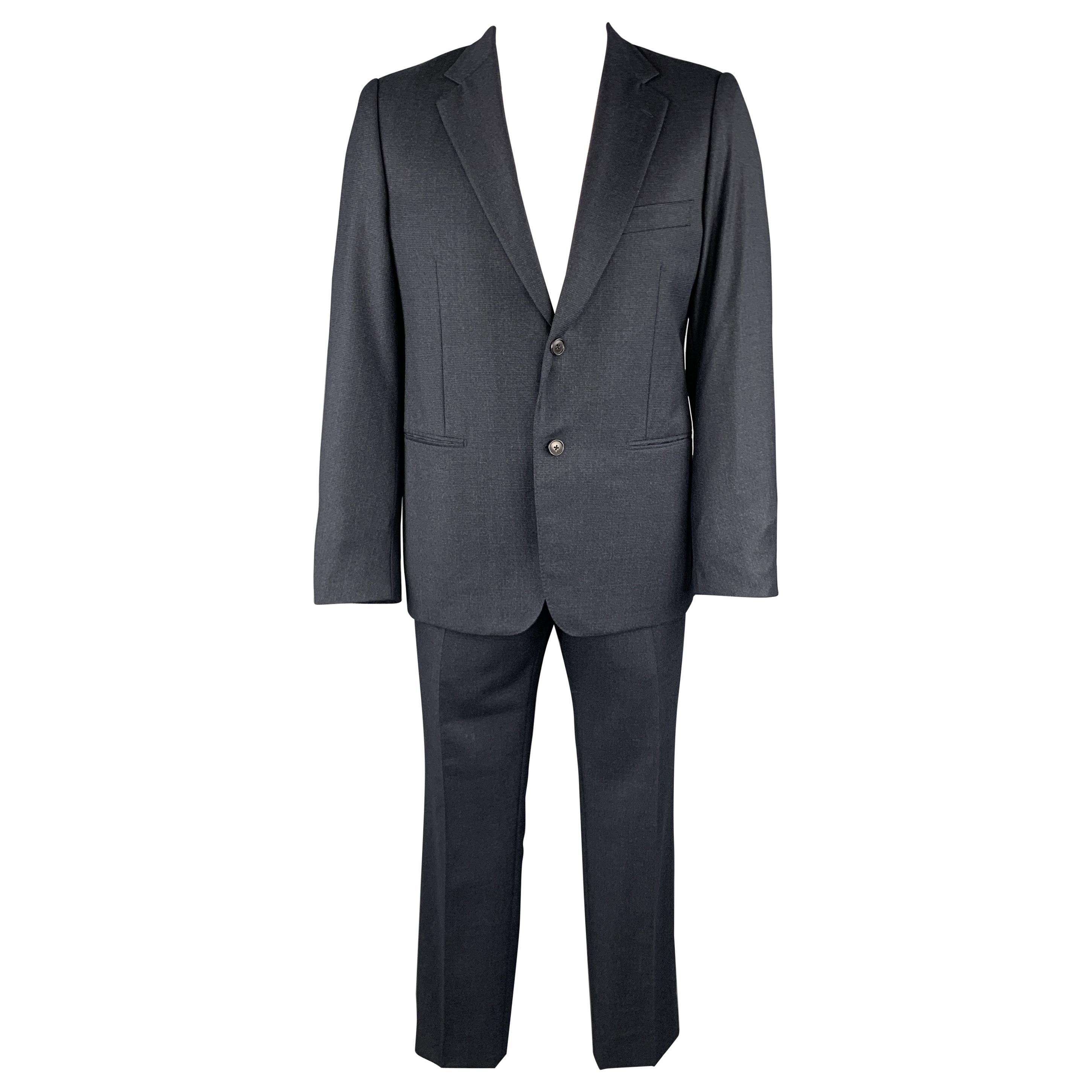 BELVEST Size 44 Navy Plaid Wool Notch Lape Suit