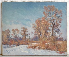 Winter Landscape Antique Painting Oil Canvas Snowy Nature Art by Belyak V.