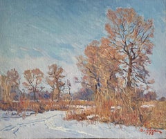 Winter Landscape Antique Painting Oil Canvas Snowy Nature Art by Belyak V.