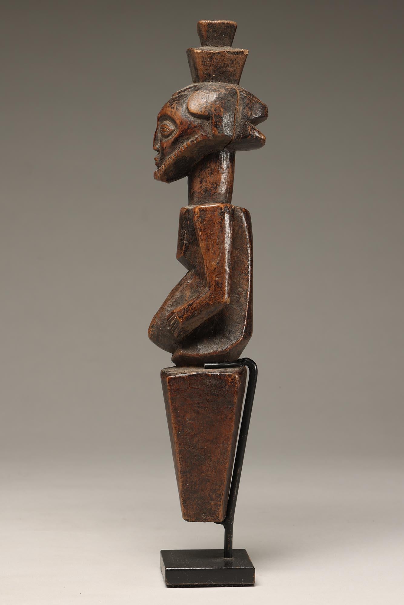 Wood Bembe Bearded Male Figure Bust with Beard Staff Top DRC Africa For Sale