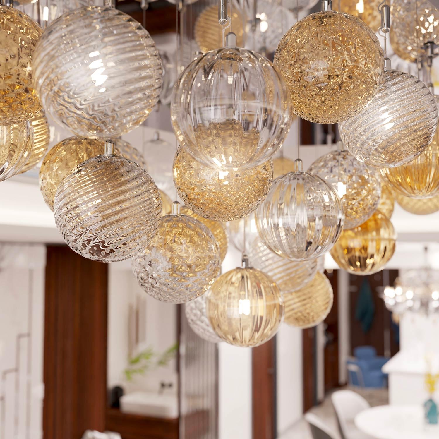 Bembo Plafoniera Moderna Ovale con Sfere in Vetro di Murano Design di Lusso Italian en venta
