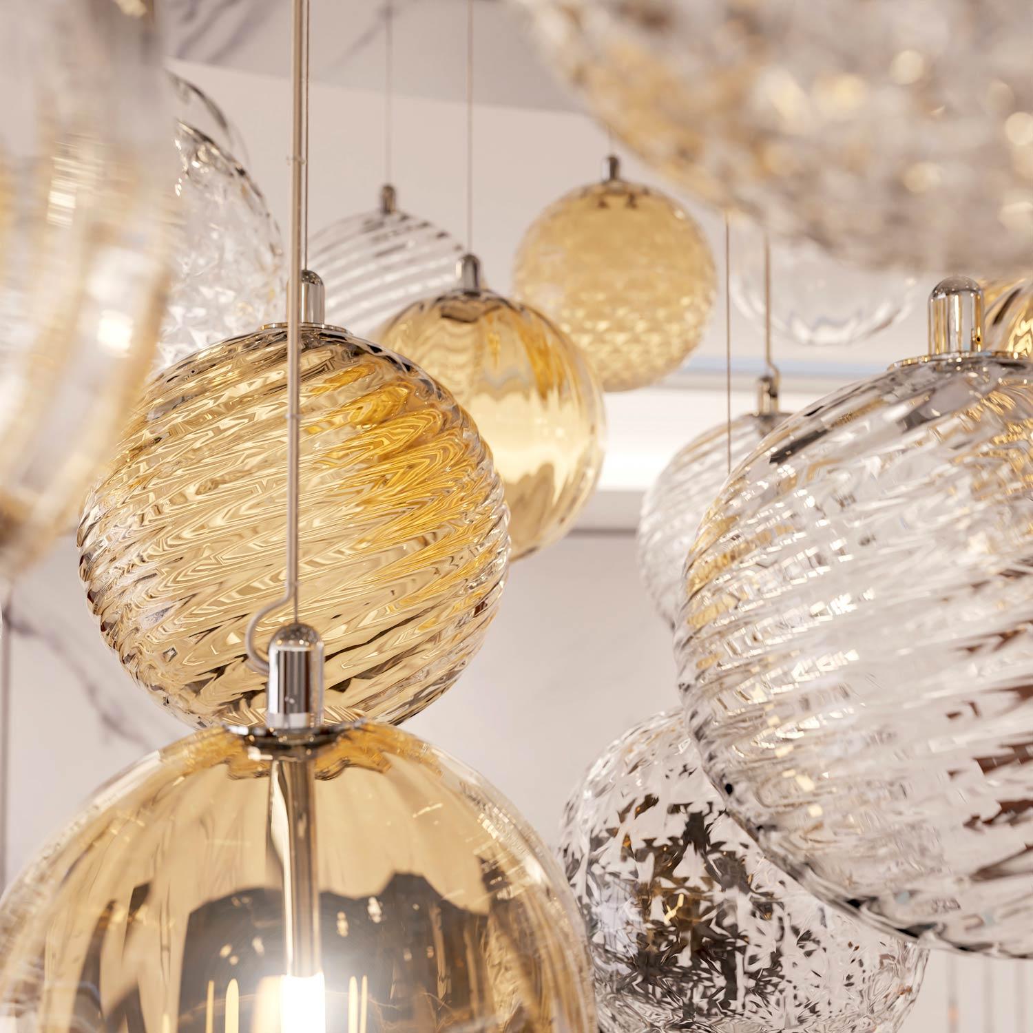 Bembo Plafoniera Moderna Ovale con Sfere in Vetro di Murano Design di Lusso Metal en venta