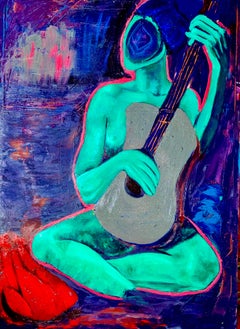 Grey Guitar - 21st Century, Contemporary, Figurative Painting, People, Music