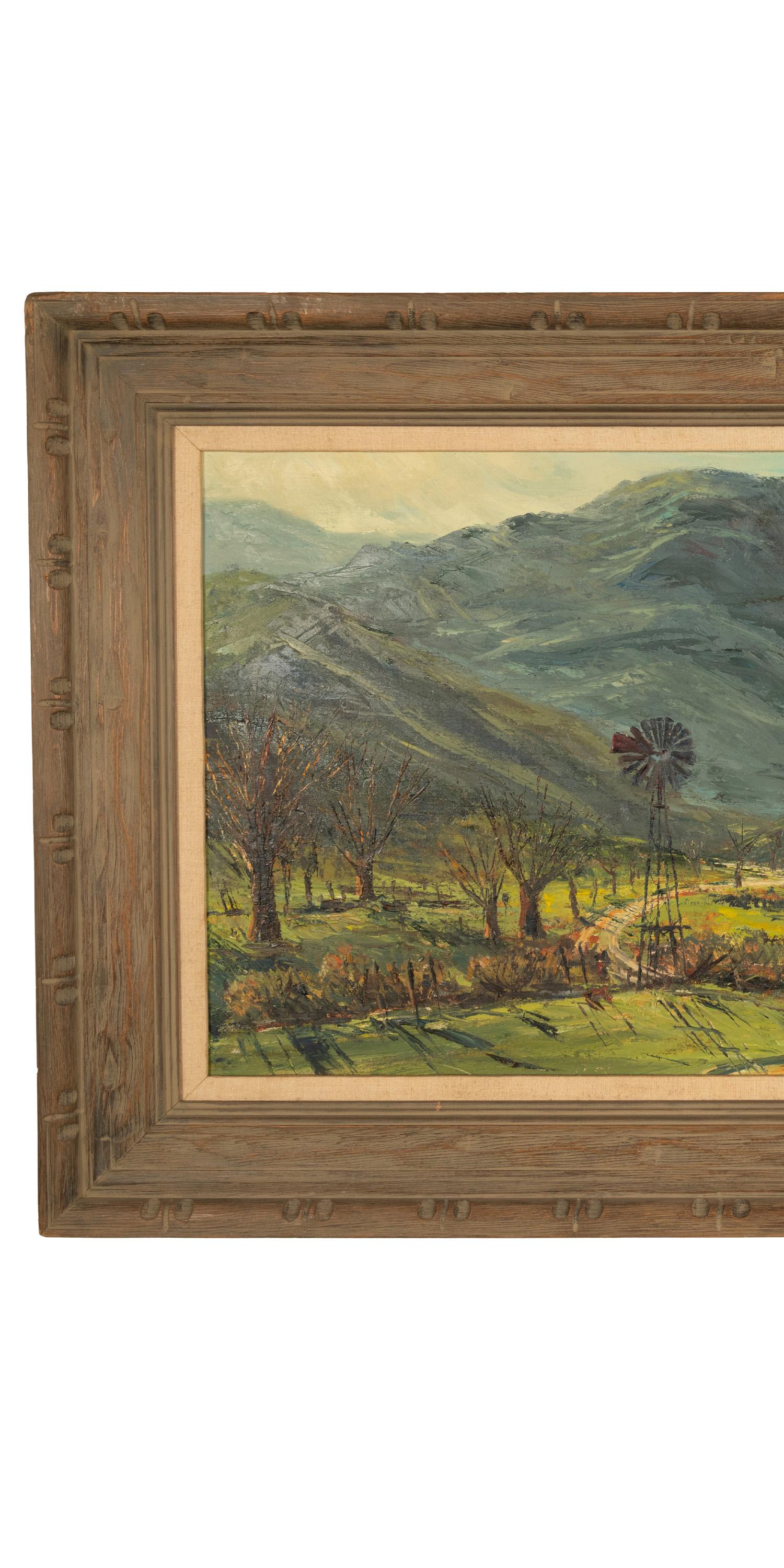 Oil on Canvas Painting Southern California Los Angeles Country Scene Windmill For Sale 1
