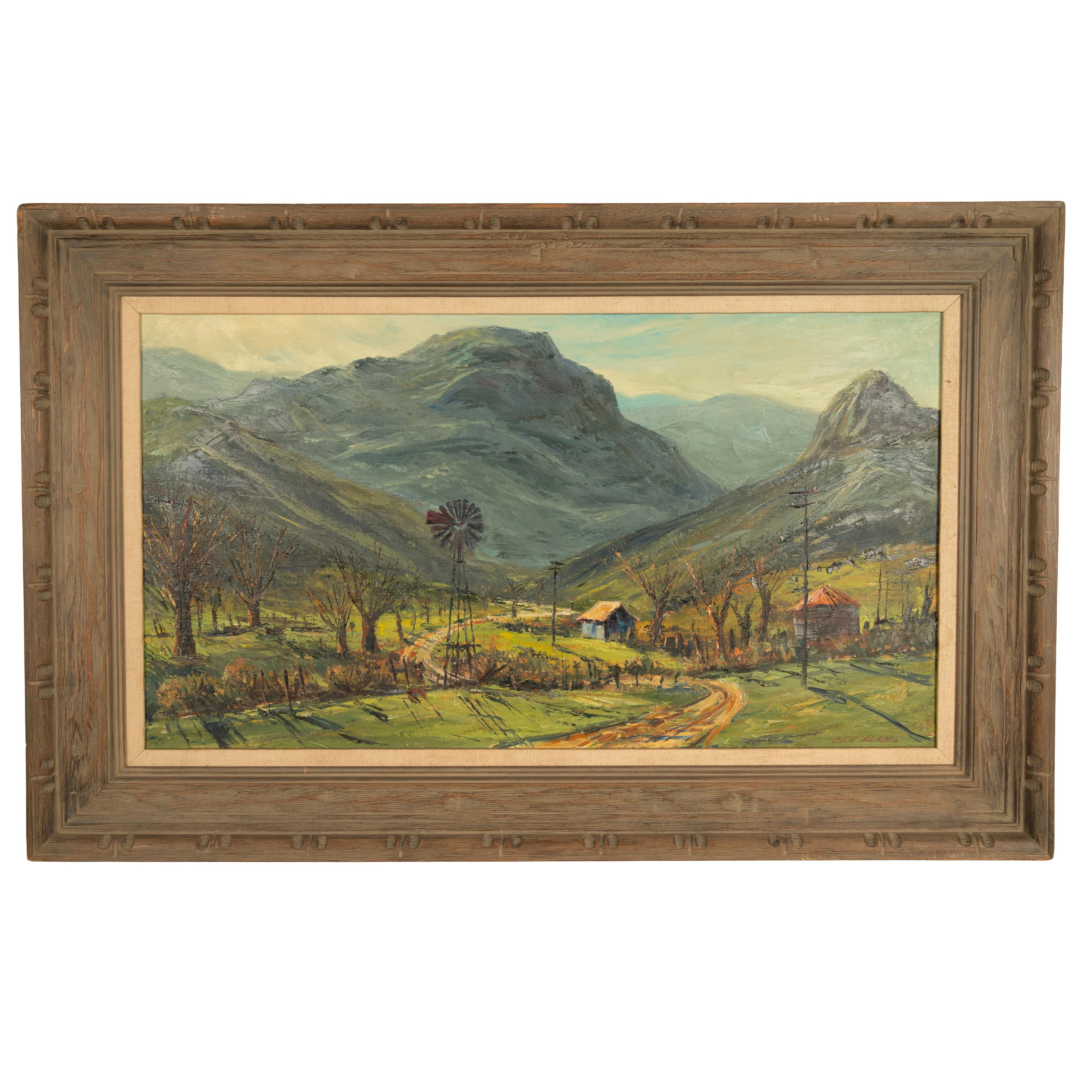 Ben Abril Landscape Painting - Oil on Canvas Painting Southern California Los Angeles Country Scene Windmill