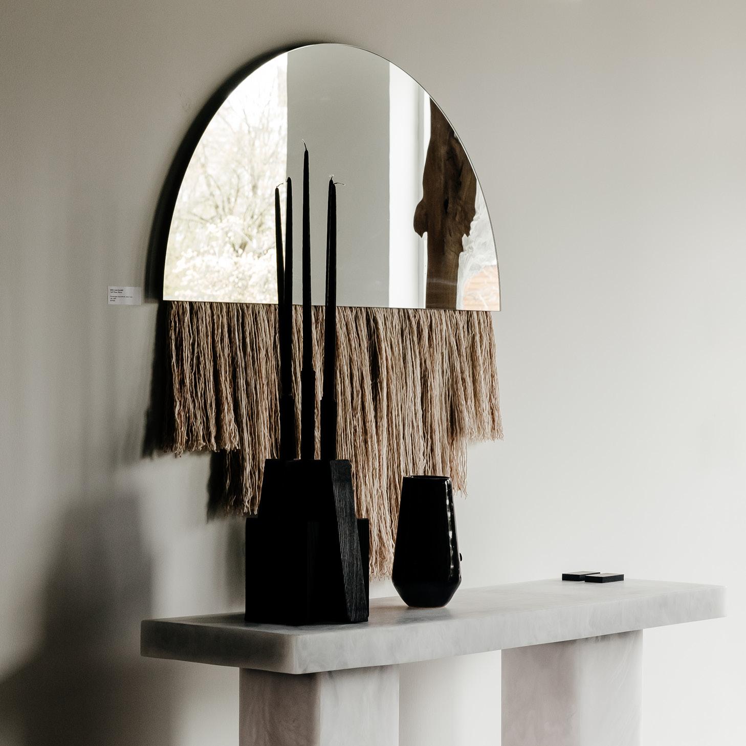 Metalwork Ben & Aja Blanc – Half Moon Mirror With Hand-spun, Hand-painted Silk Fibre For Sale