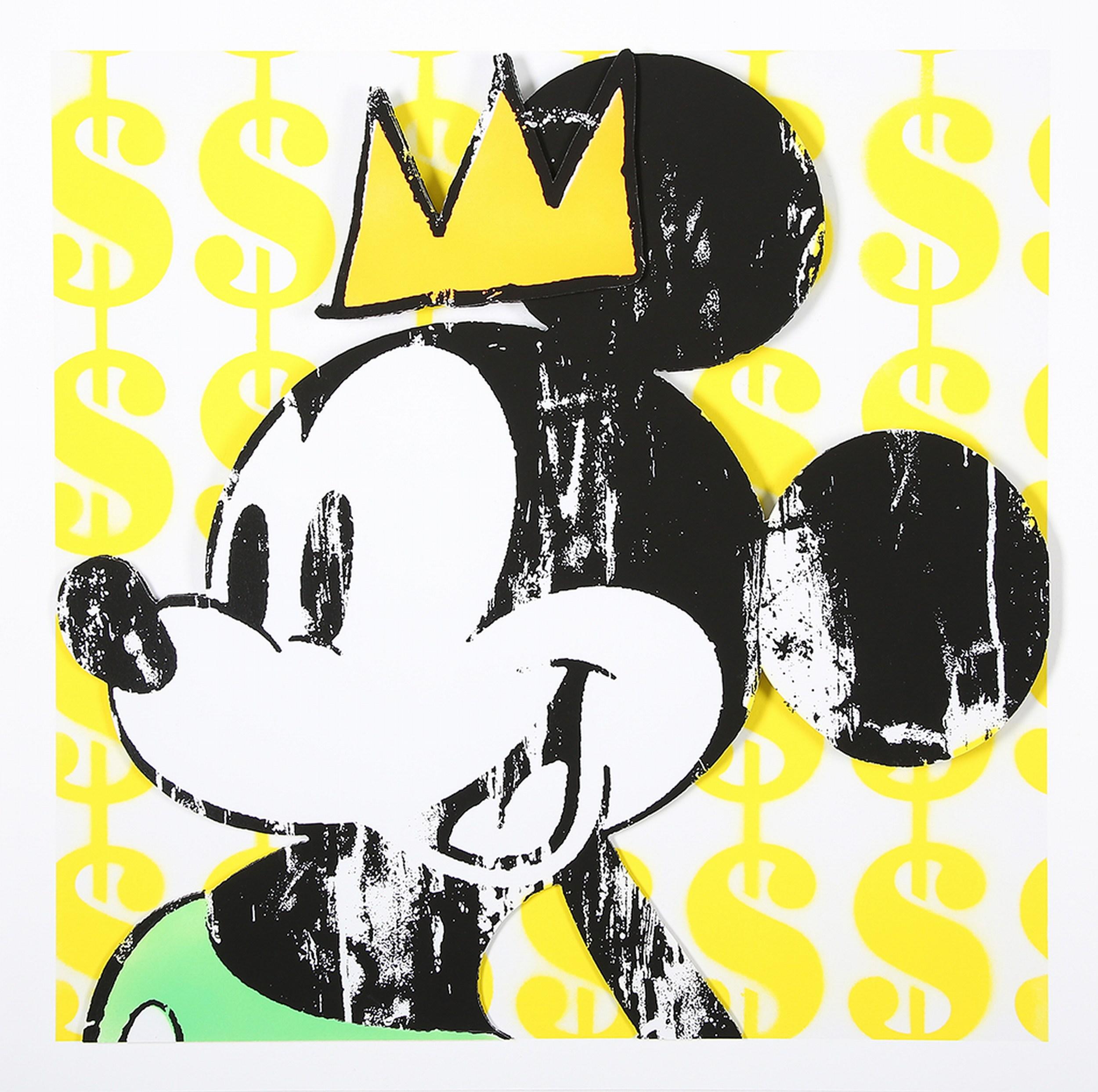 King Mickey with Basquiat Crown (YELLOW, Pop Art, Street Art, Disney) - Print by Ben Allen