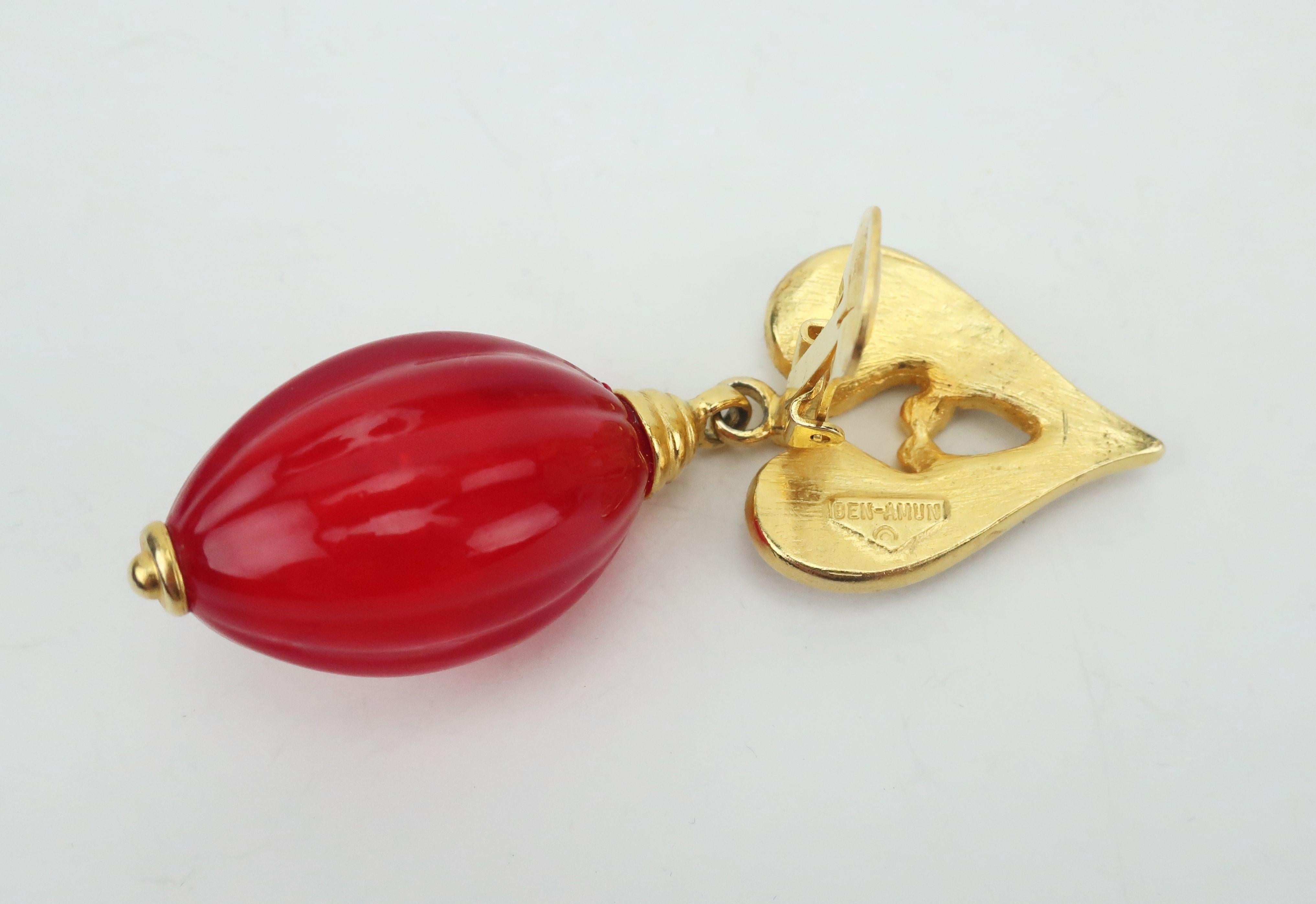 Ben Amun 1980's Red & Gold Dangle Drop Earrings 2