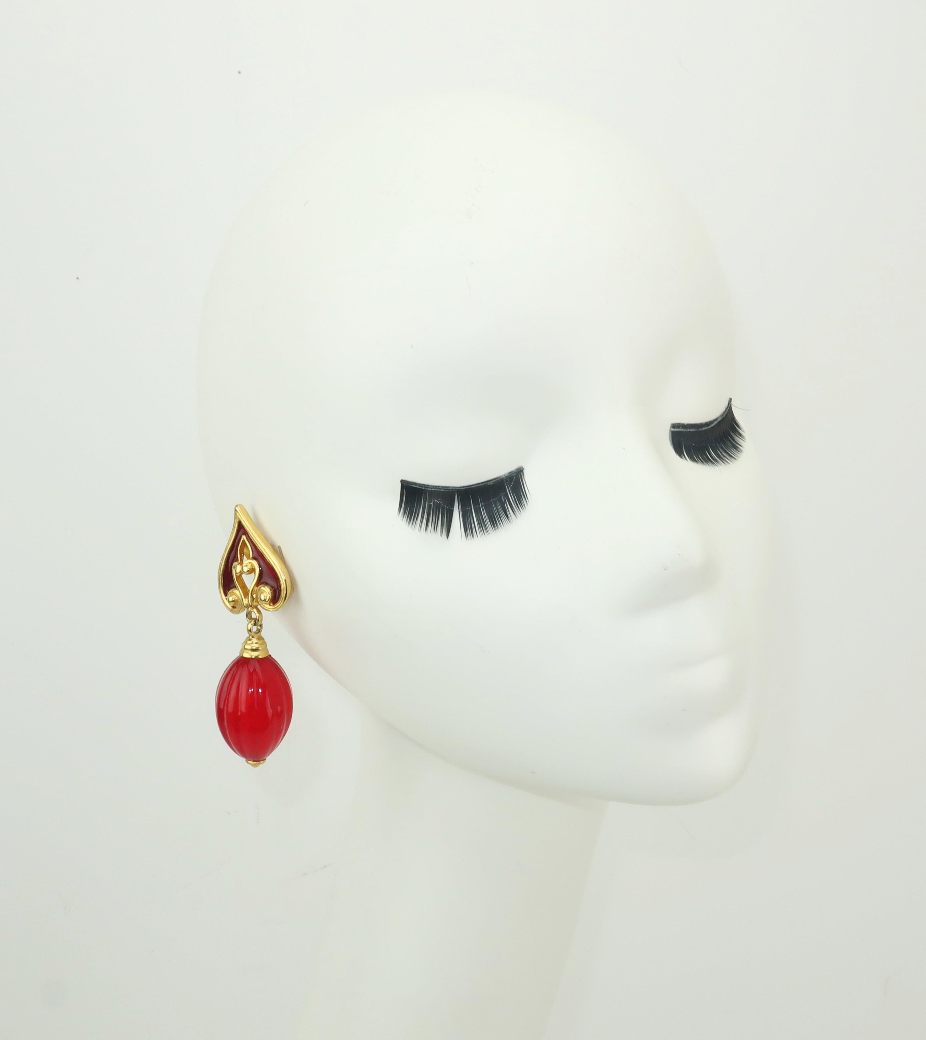 Ben Amun 1980's Red & Gold Dangle Drop Earrings 3