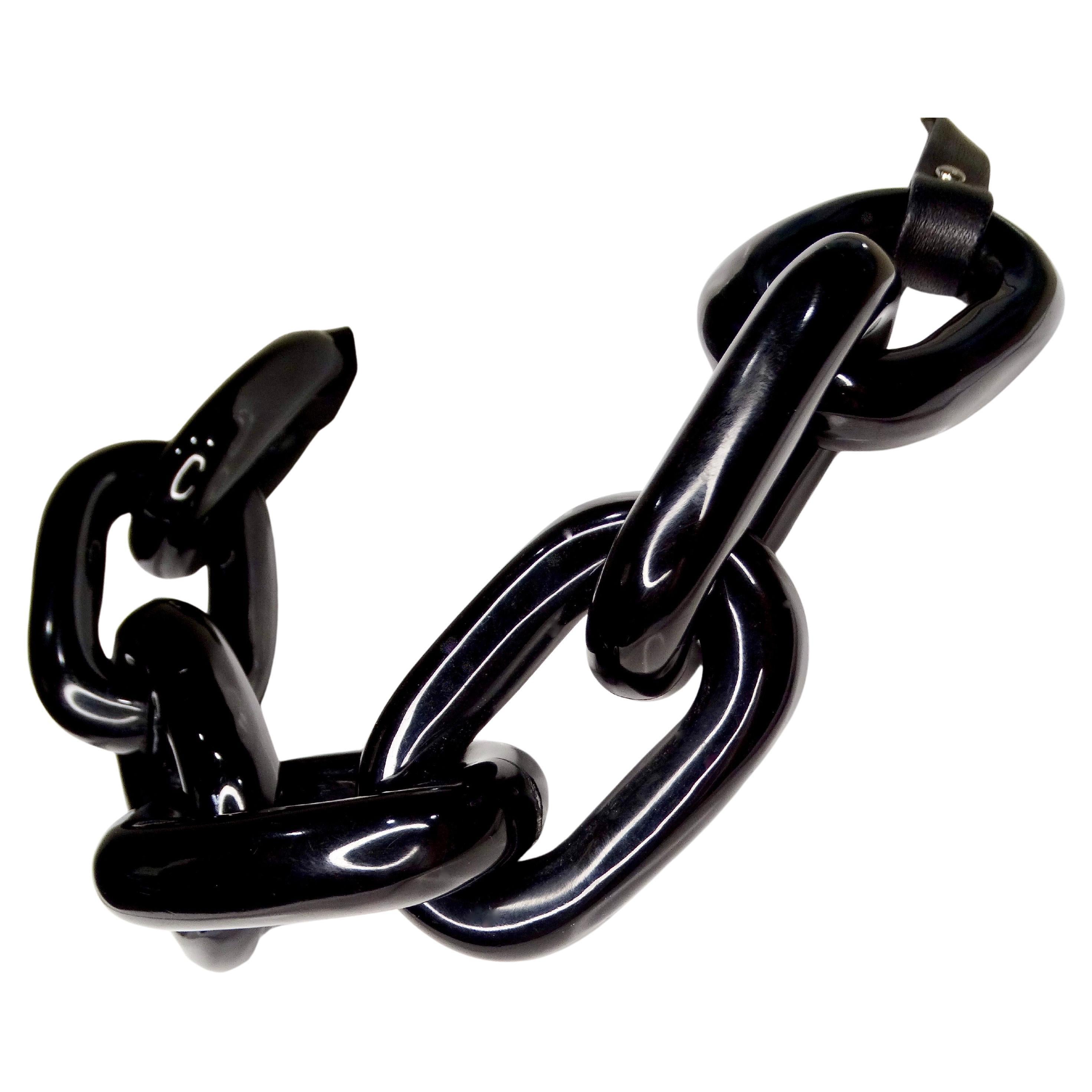 Ben Amunal - Collier en cuir et maillons de chaîne en résine noire de grande taille Bon état - En vente à Scottsdale, AZ