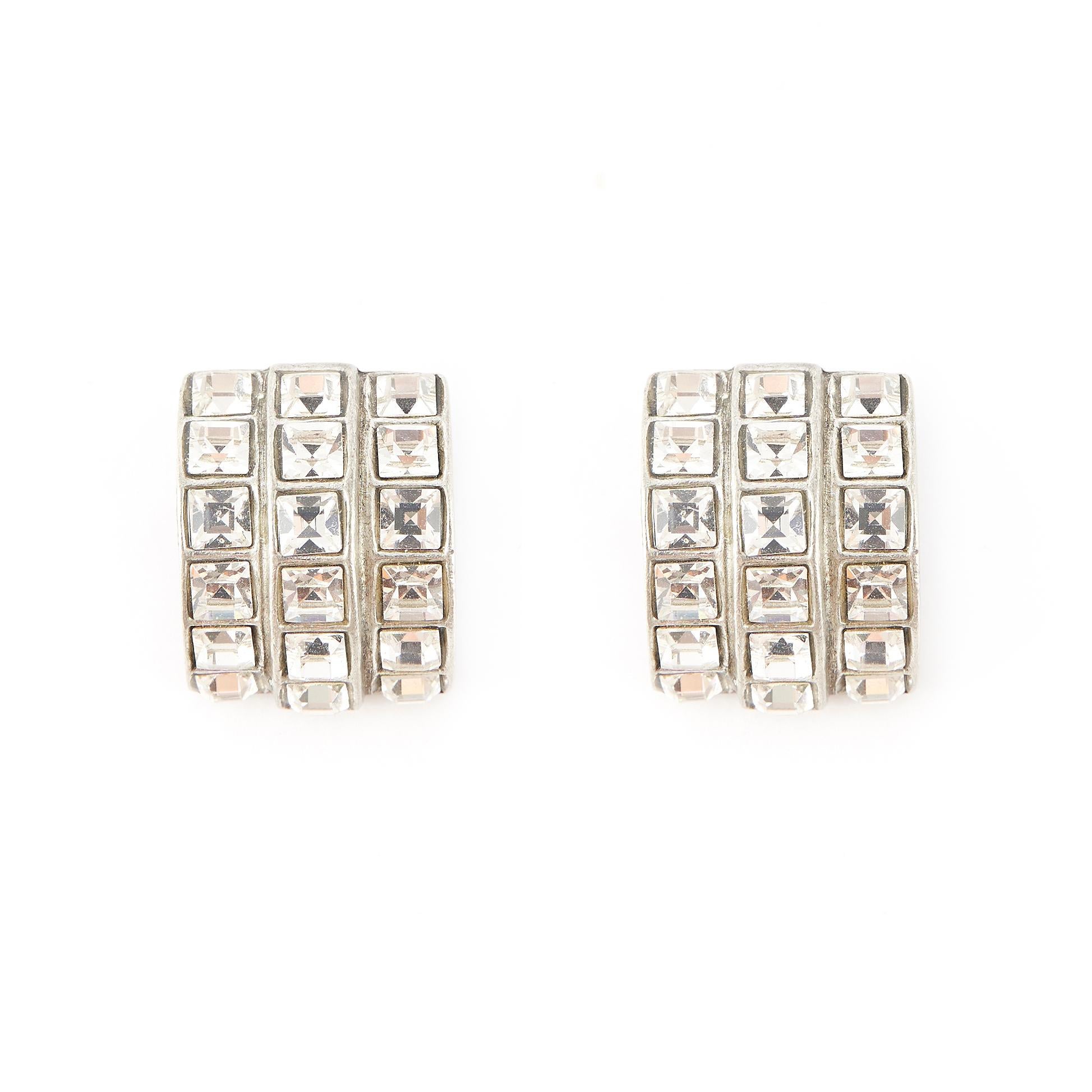 Metal: Silver-tone Metal
Genuine Clear Crystal Stones
Clip-On Earrings
Made in New York City, USA