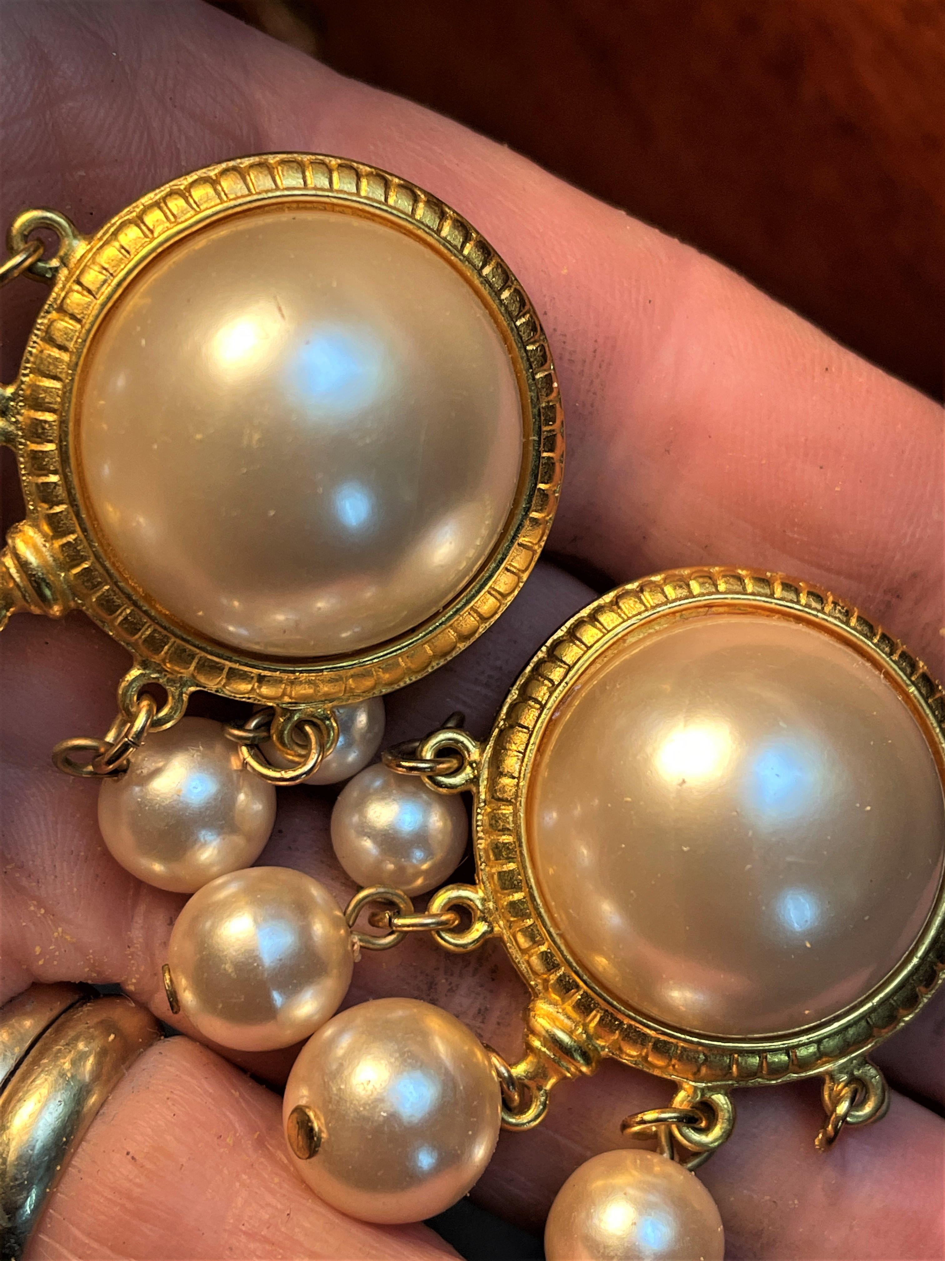 Cast Ben-Amun Faux Mabe Pearl Clip Earrings w/ Dangles For Sale
