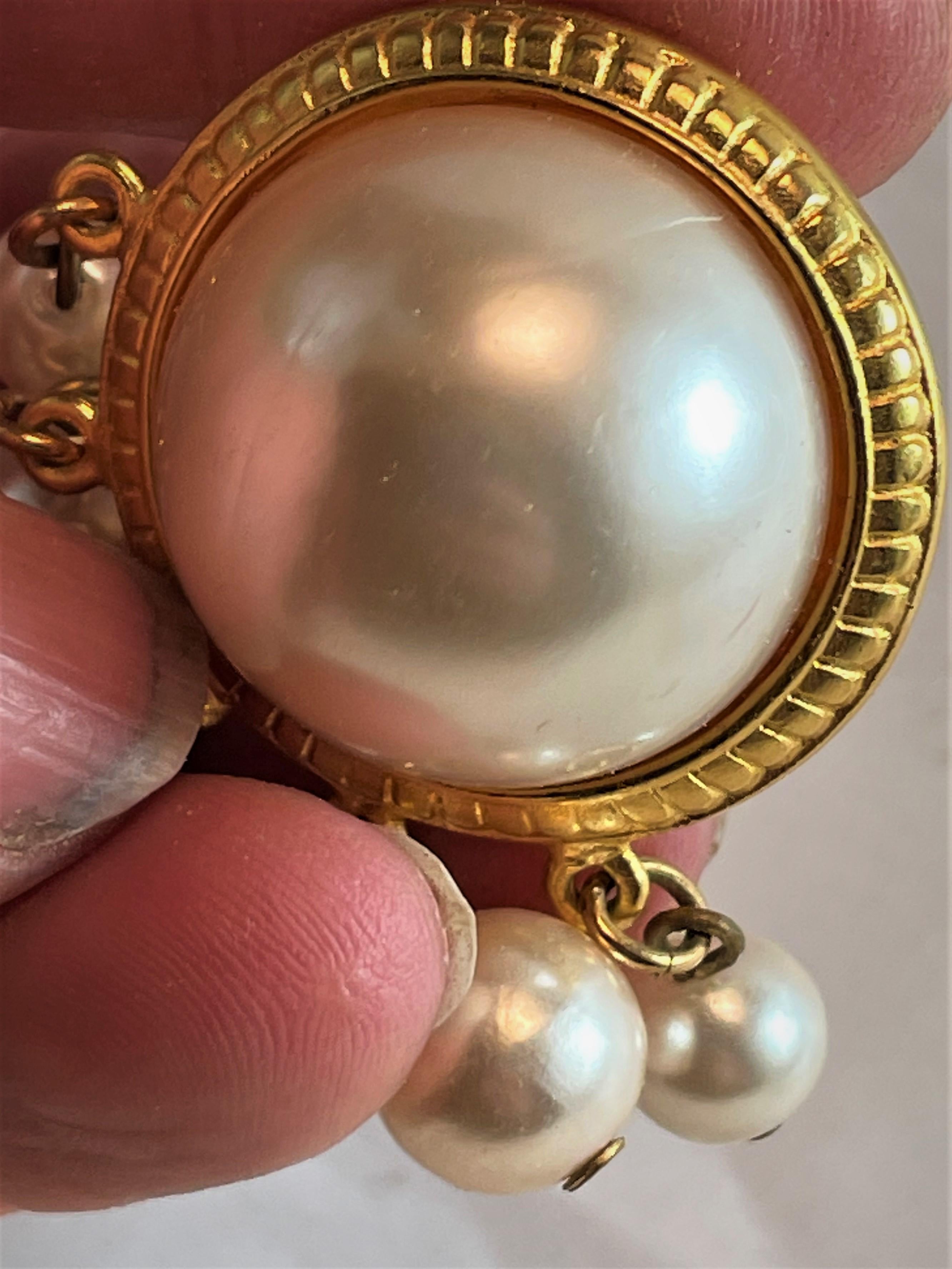 Ben-Amun Faux Mabe Pearl Clip Earrings w/ Dangles In Good Condition For Sale In Clifton Forge, VA