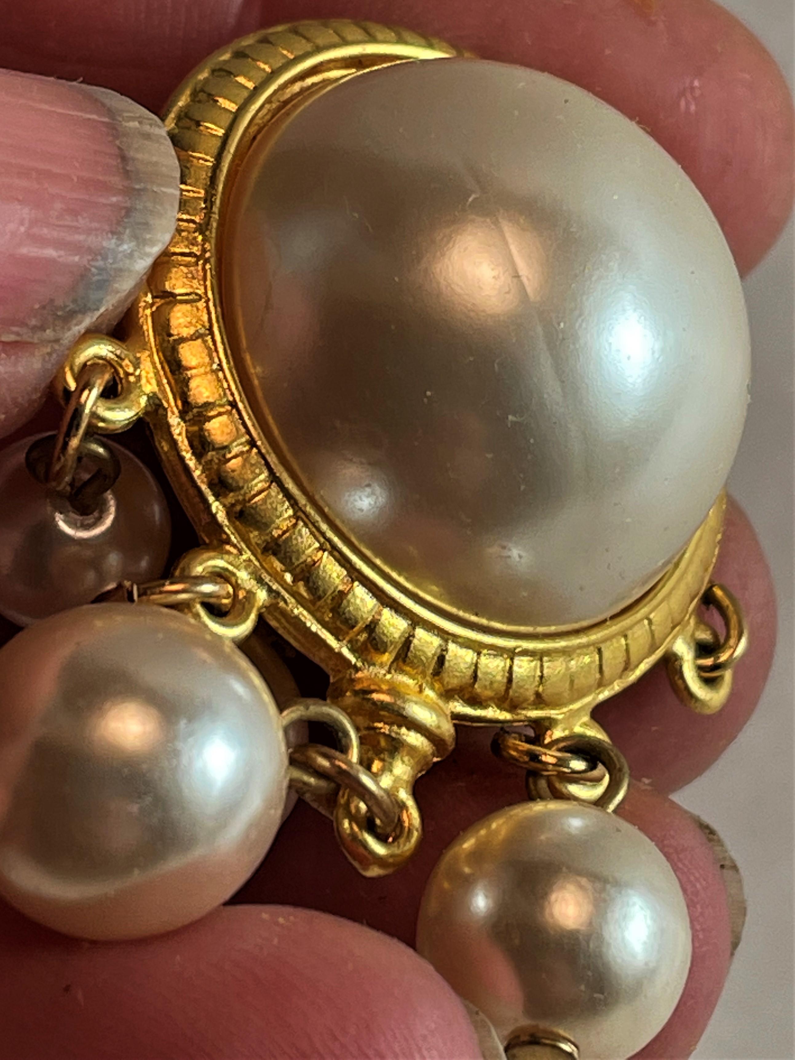  Ben-Amun Faux Mabe Pearl Clip Earrings w/ Dangles For Sale 1