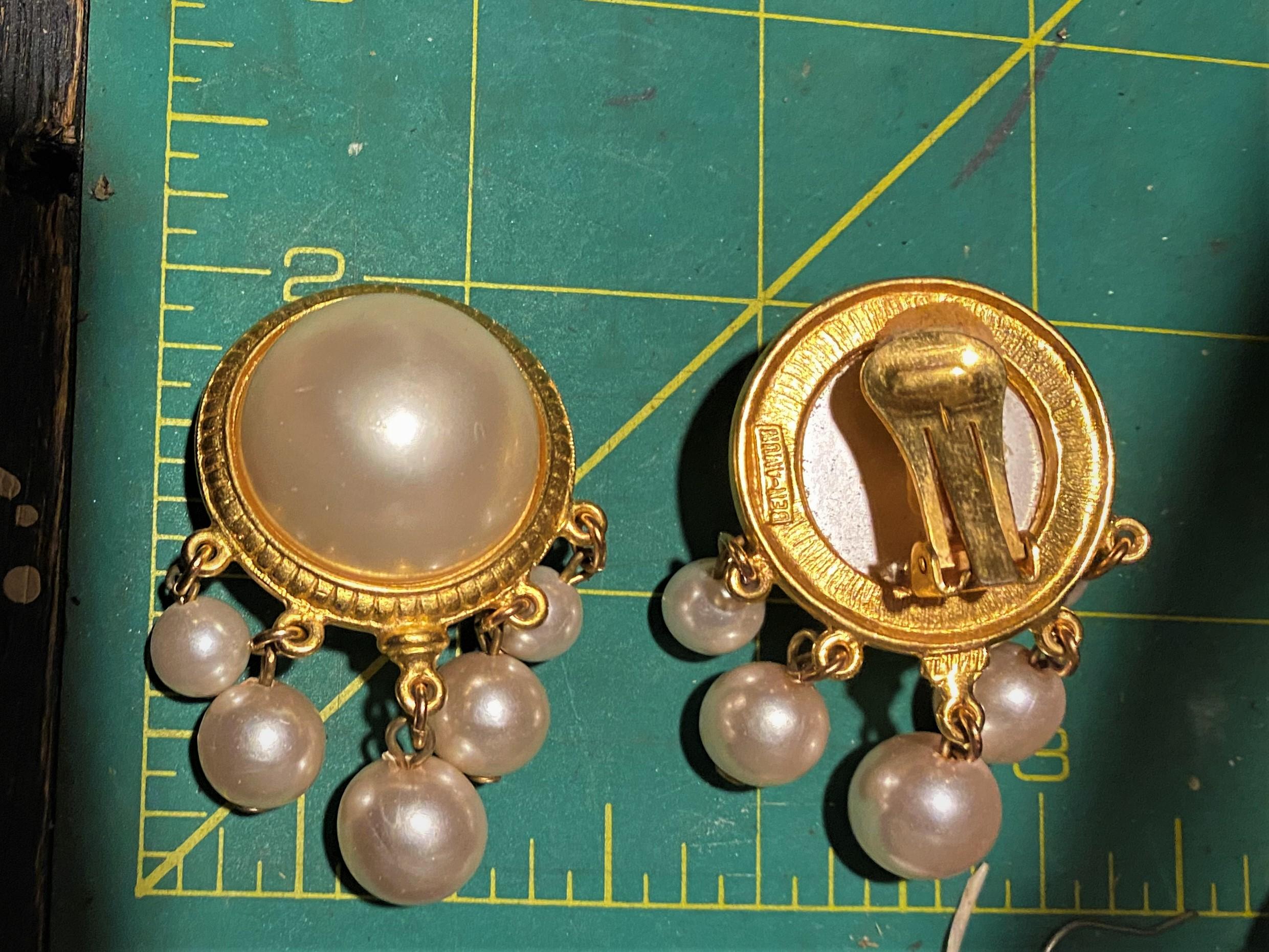  Ben-Amun Faux Mabe Pearl Clip Earrings w/ Dangles For Sale 2