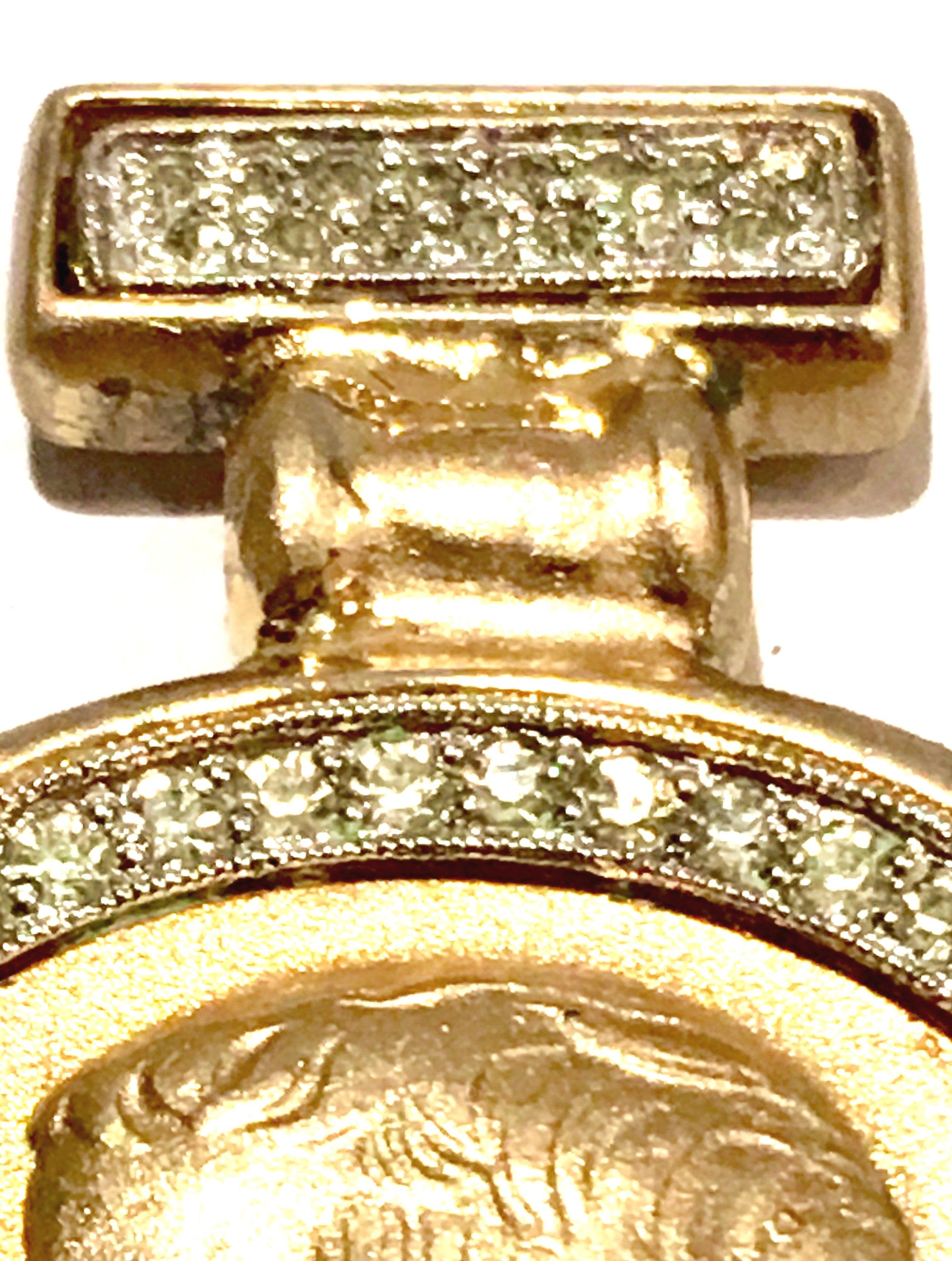 80's Gold Gilt & Swarovski Crystal Roman Coin Necklace Pendant By, Ben Amum 4