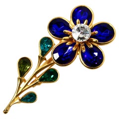 Ben Amun Gold Plated Rhinestone Flower Brooch circa 1980s