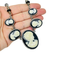 BEN AMUN signed vintage silver tone cameo link designer necklace