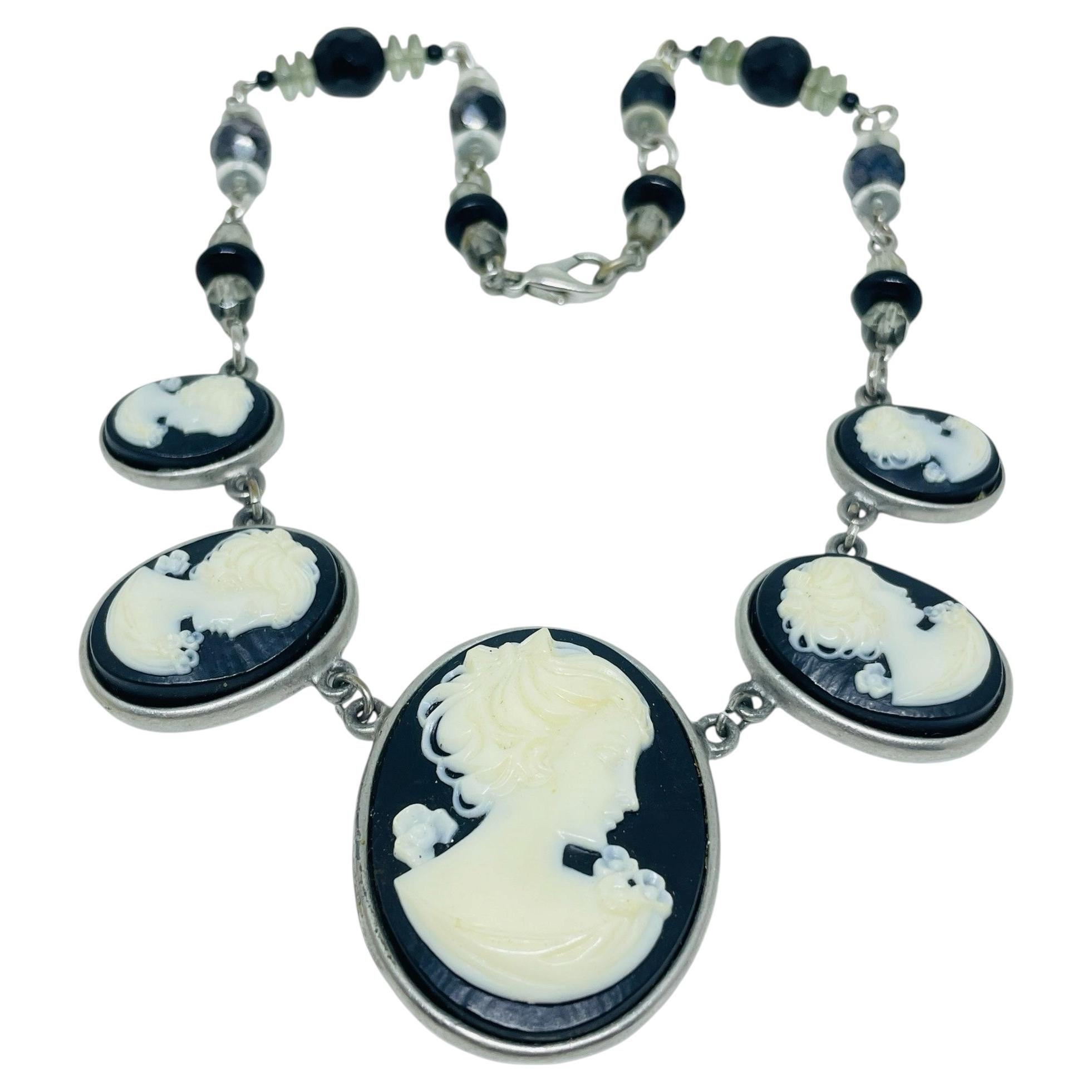 Pre-owned Ben-amun Ben Amun Signed Vintage Silver Tone Cameo Link Designer Necklace In Multi