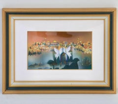 Ben Avraham Nahmani Escuela israelí Jerusalén Paisaje Pintura Palomas de la Paz