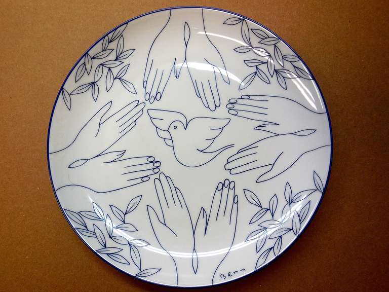 Dove of Peace Limoges plate - Folk Art Mixed Media Art by Ben Benn