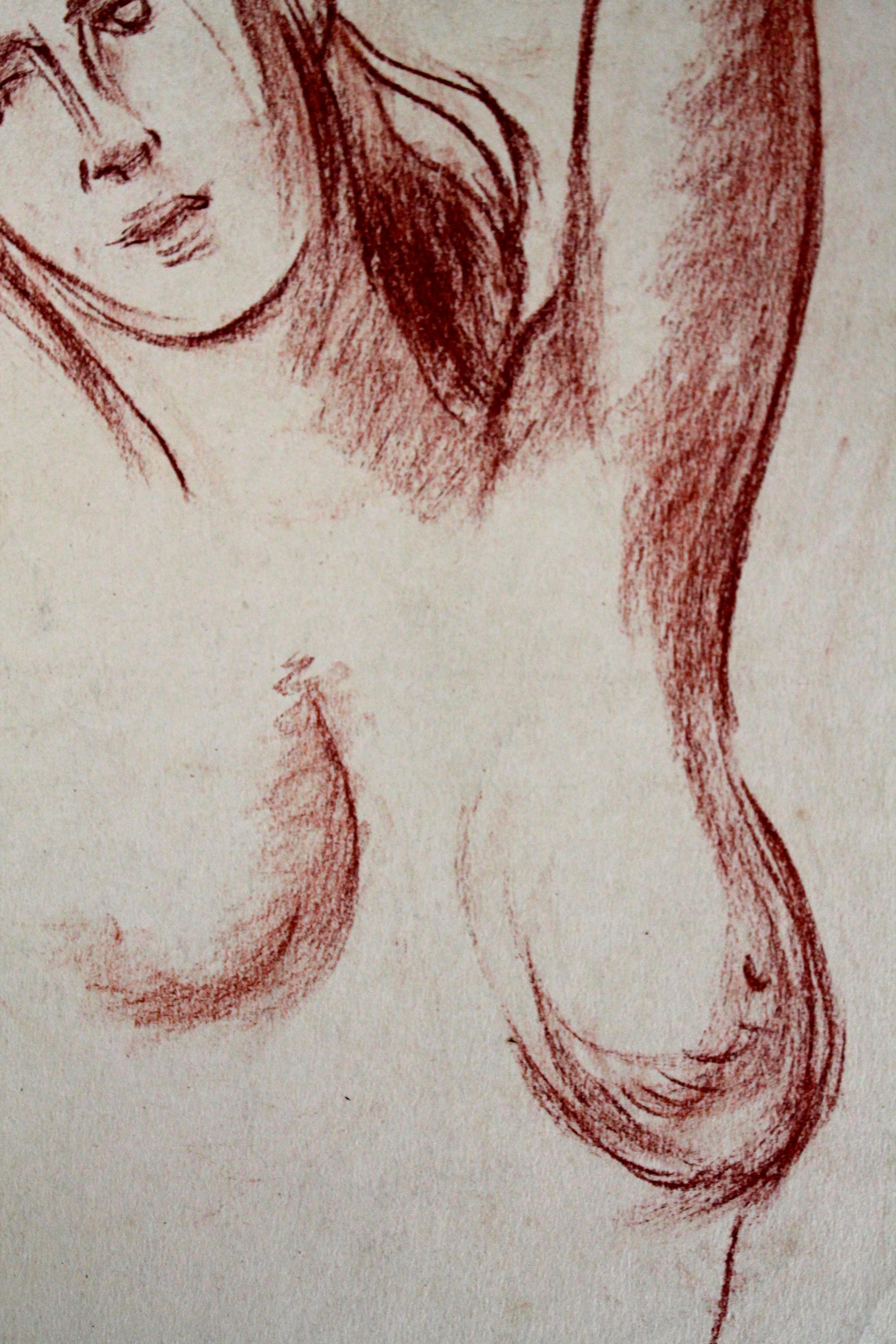 Modern Ben Benn Nude Conte Crayon Drawing For Sale