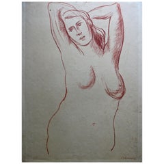 Ben Benn Nude Conte Crayon Drawing