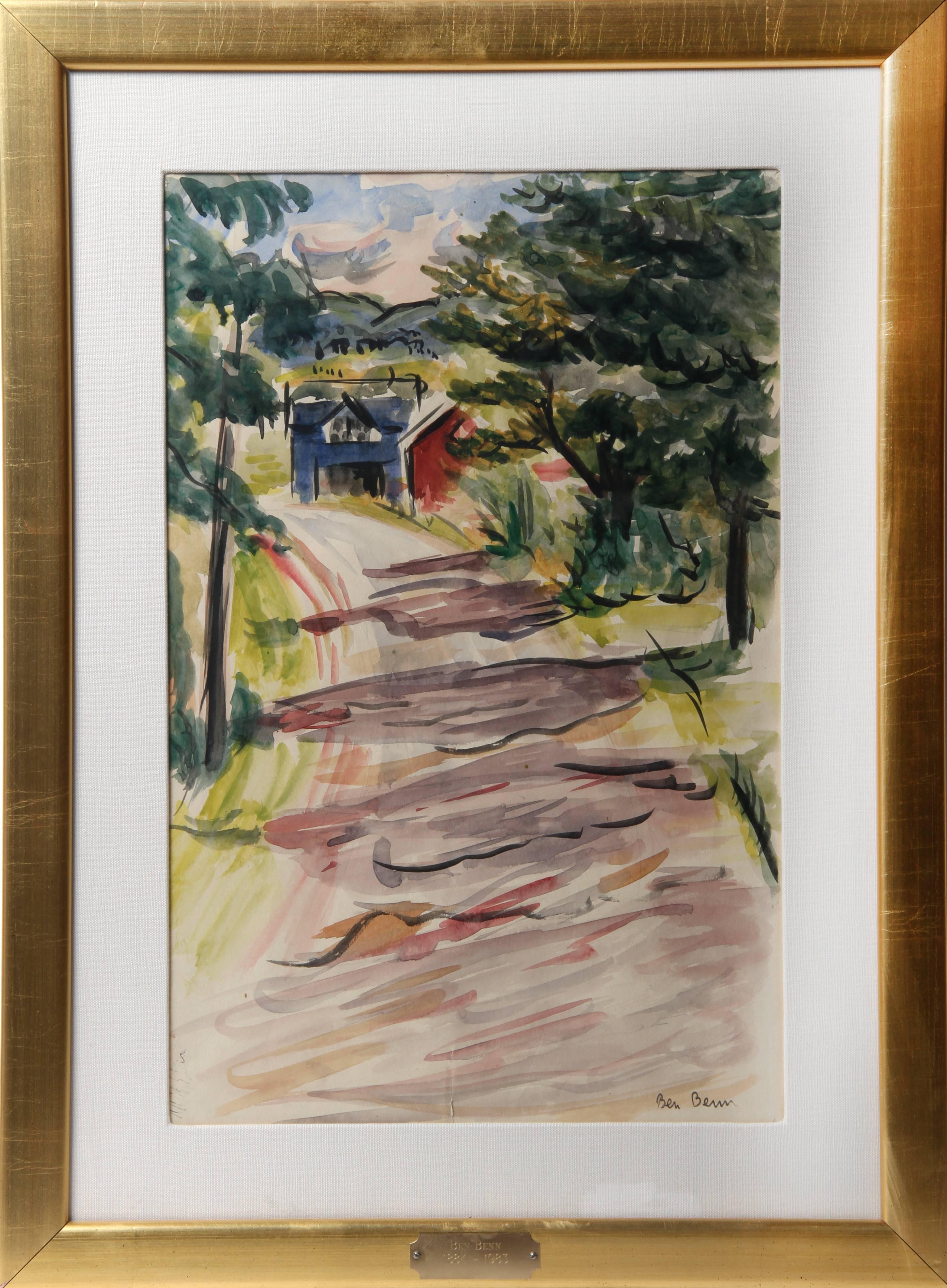 Künstler: Ben Benn, Russisch/Amerikaner (1884 - 1983)
Titel: Farm Lane's
Medium: Aquarell auf Papier, signiert v.l.n.r.
Größe: 18,5 x 12 Zoll (46,99 x 30,48 cm)
Rahmengröße: 25 x 18 Zoll

Benn Benn war ein Pionier der amerikanischen Moderne, dessen