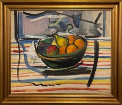 Large Modernist Ben Benn Still Life with Fruit Bowl Oil Painting WPA Artist