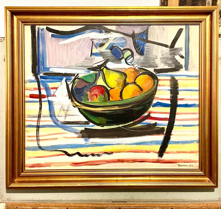 Large Modernist Ben Benn Still Life with Fruit Bowl Oil Painting WPA Artist  3