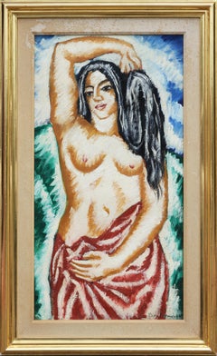 Red, Green, and Blue Modern Abstract Figurative Female Nude Painting