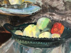 "Still Life with Fruits" Russian-American Modern Colorful Oil Painting on Board