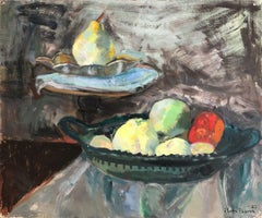 "Still Life with Fruits" Russian-American Modern Colorful Oil Painting on Board