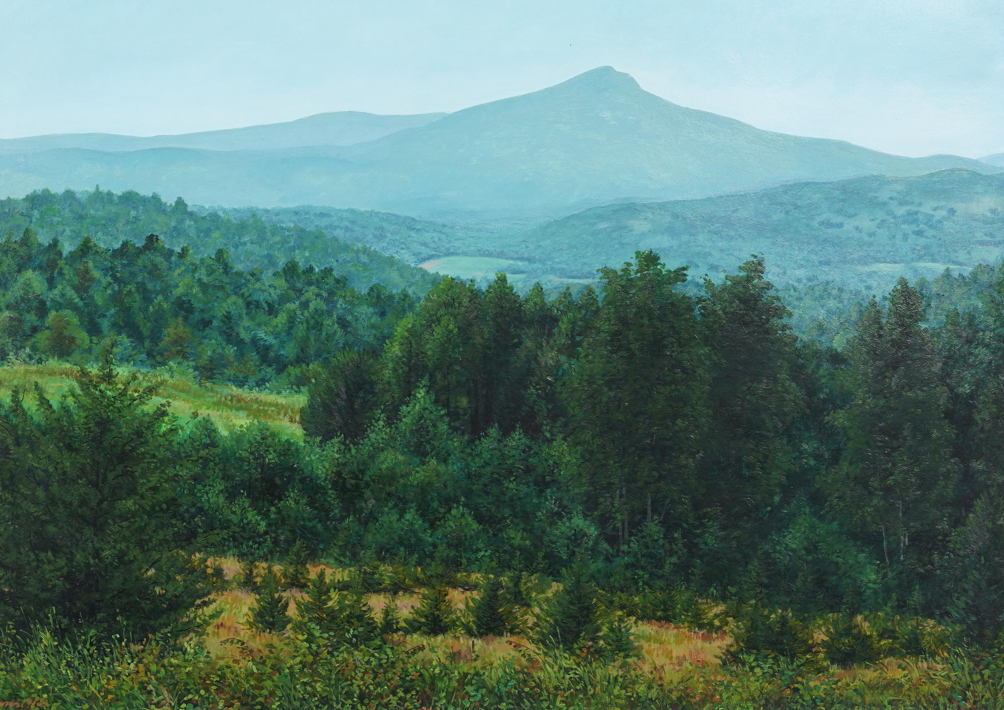 Vintage American Modernist Adirondack Mountain Landscape Framed Oil Painting For Sale 1