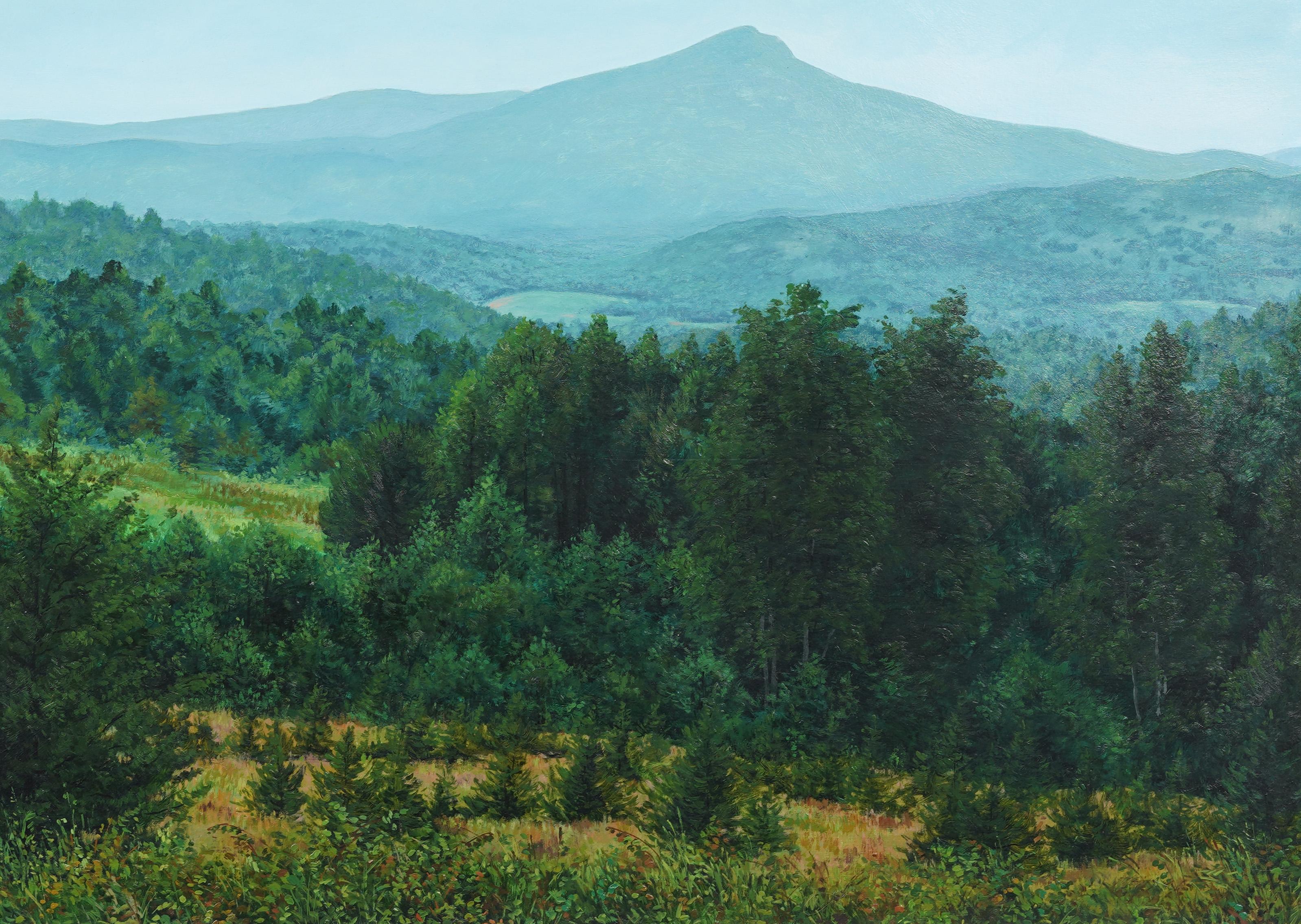 Vintage American Modernist Adirondack Mountain Landscape Framed Oil Painting For Sale 2