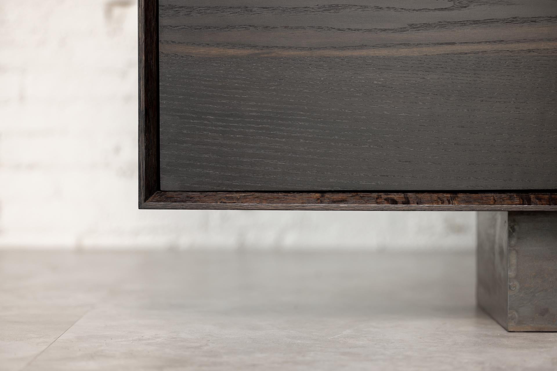 Metal Ben Blackened Credenza in Torched Oak by Autonomous Furniture For Sale